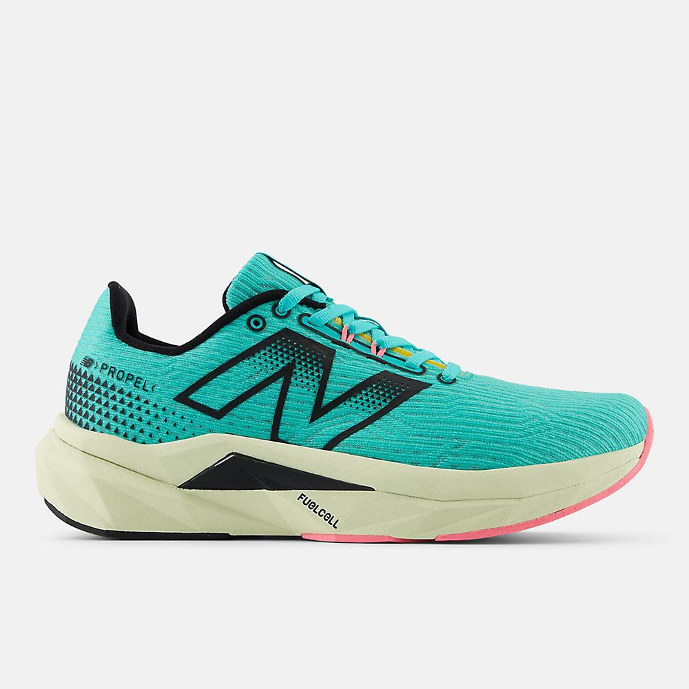 New Balance FuelCell Propel v5 Shoes Cyber Jade with Ambient Light and Ultra Pink